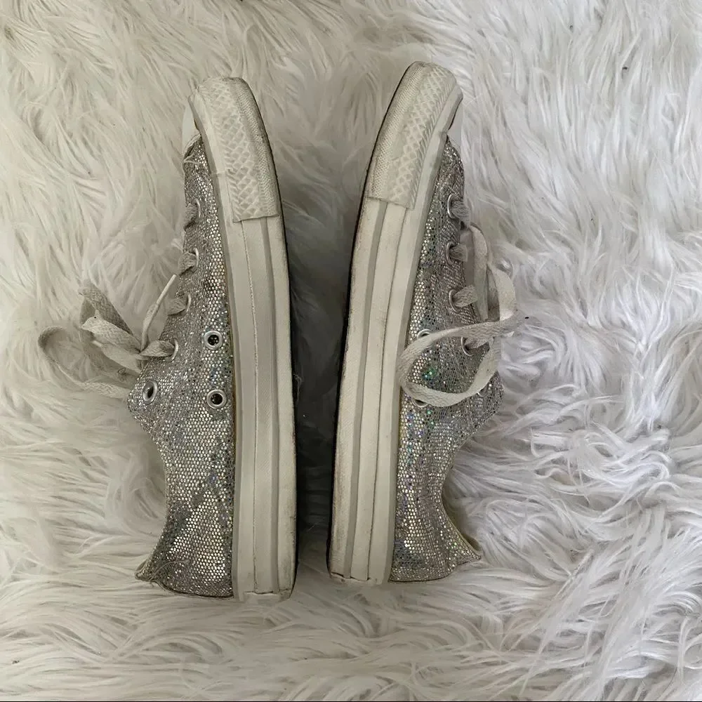 Converse Chuck Taylor All Star 109451F silver glitter lace up sneakers unisex 4